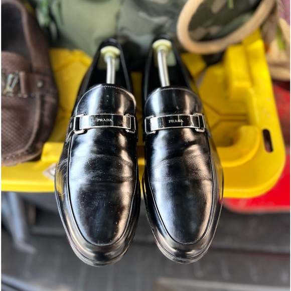 PRADA LOGO BUSINESS LOAFER SHOES BLACK LEATHER US 8.5 - Picture 6 of 6